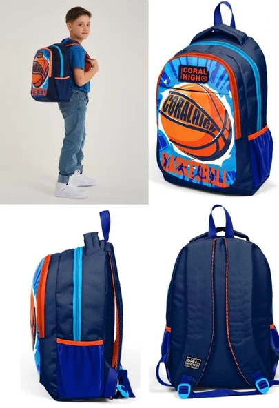 Coral High Lacivert Turuncu Basketbol Okul Sırt ve Beslenme Çantası Seti - Resim 3