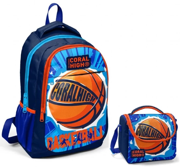 Coral High Lacivert Turuncu Basketbol Okul Sırt ve Beslenme Çantası Seti