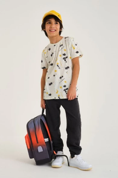 Coral High Siyah Turuncu Gradyan İlkokul ve Günlük Sırt Çantası - Erkek Çocuk - USB Soketli - Resim 4