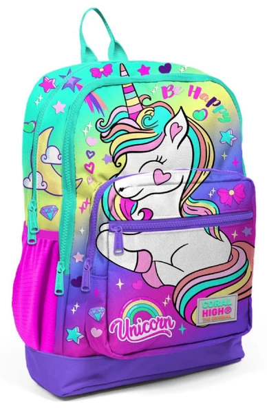 Coral High Mor Yeşil Pembe Unicorn İlkokul ve Günlük Sırt Çantası - Kız Çocuk - USB Soketli