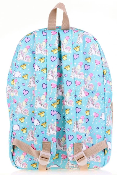 Kaukko Nature Mavi Turkuaz Unicorn Balon Kız Çocuk Okul ve Günlük Sırt Çantası - Resim 2