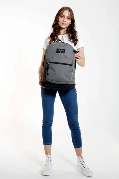 Kaukko Gri Üç Bölmeli Okul ve Günlük Sırt Çantası - (Erkek) Ortaokul, Lise, Kolej - 4