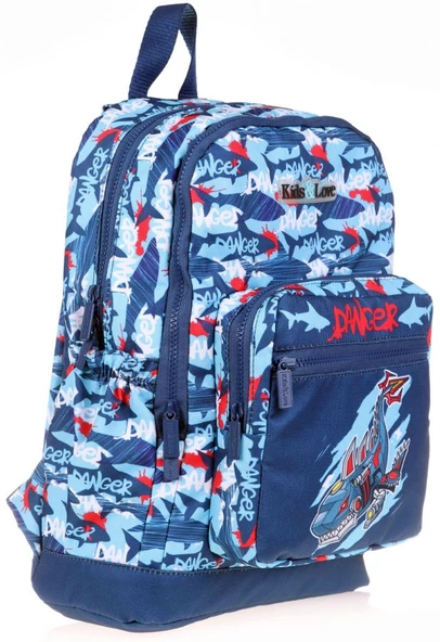 Kaukko Kids&Love Erkek Çocuk Mavi Köpekbalığı İlkokul Okul Sırt Çantası - Dört Gözlü ürün görseli