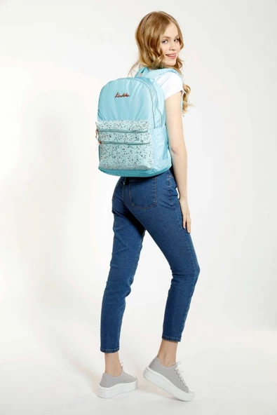 Kaukko Magic Kız Çocuk Taşlı Pullu Turkuaz Dört Gözlü Sırt Çantası - Resim 3
