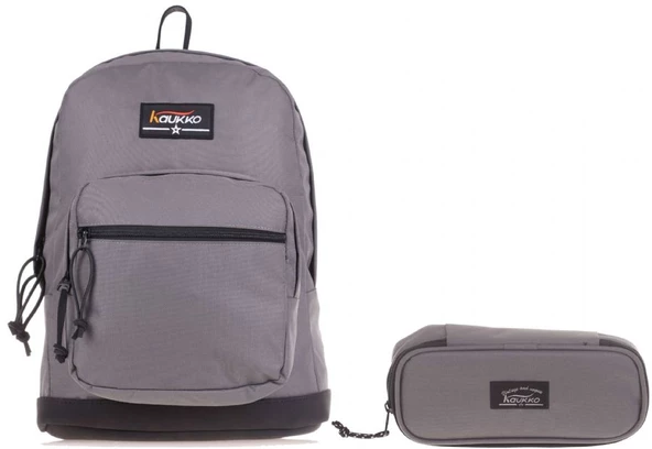 Kaukko Gri Üç Bölmeli Okul Günlük Sırt Çantası ve Kalemlik Seti (Erkek)