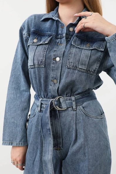 Kadın Oversize Jean Tulum Mavi - 7