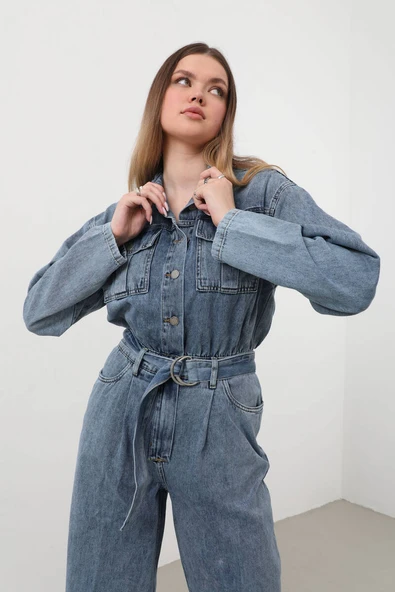 Kadın Oversize Jean Tulum Mavi - 2