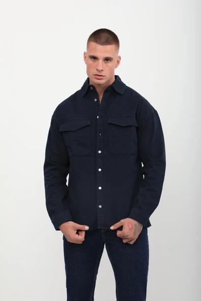 Erkek Oversize Jean Gömlek Lacivert