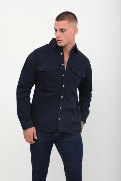 Erkek Oversize Jean Gömlek Lacivert - 3