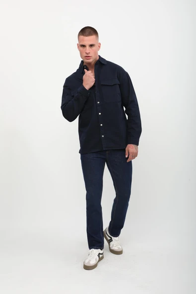 Erkek Oversize Jean Gömlek Lacivert - 2