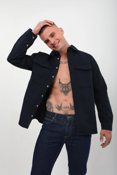 Erkek Oversize Jean Gömlek Lacivert - 4
