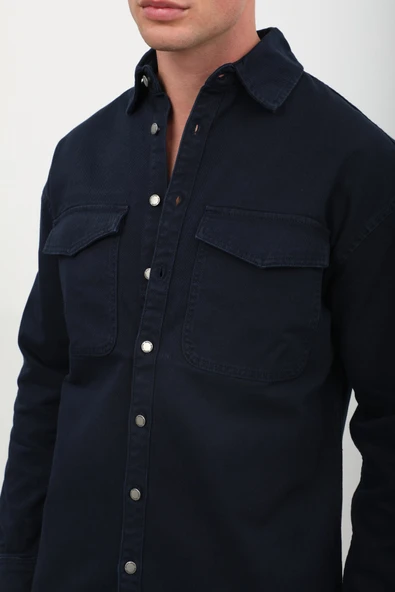 Erkek Oversize Jean Gömlek Lacivert - 6