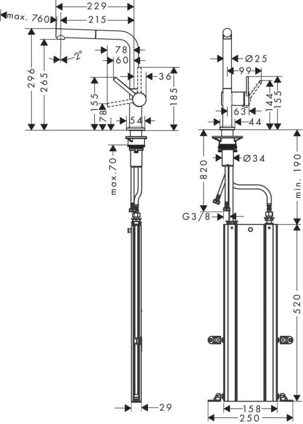 Hansgrohe Talis M54 Eviye Bataryası 270 Spiralli 1 jet  + SBox - 4