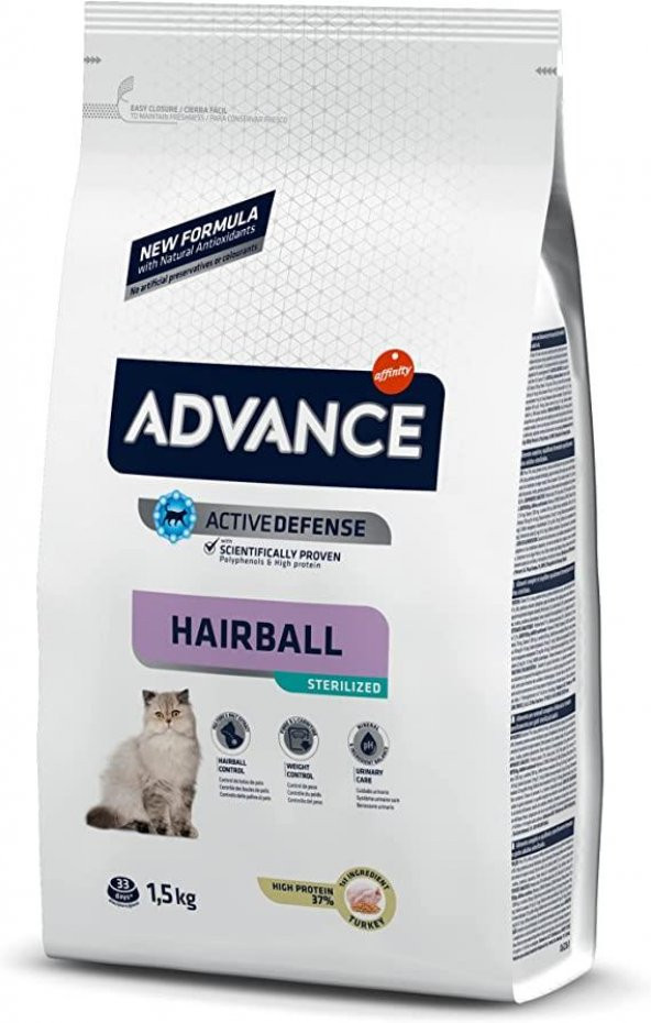 Advance Hairball Sterilised Hindi Etli Kısırlaştırılmış Yetişkin Kedi Maması 1.5 KG