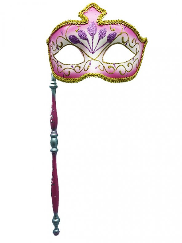 Venedik Masquerade Sopalı Maske Pembe Renk 17x35 cm (3984)
