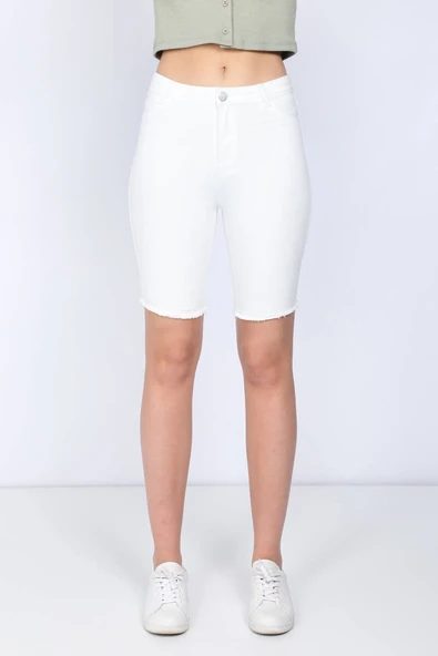 Kadın Beyaz Bermuda Jean Şort - 3