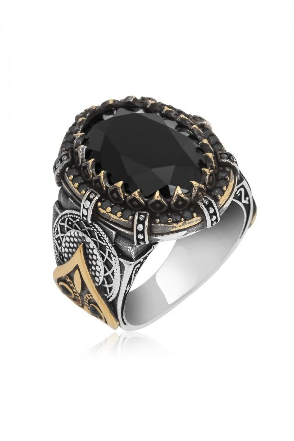 Siyah Taşlı 925 Gümüş Erkek Yüzük - Resim 2