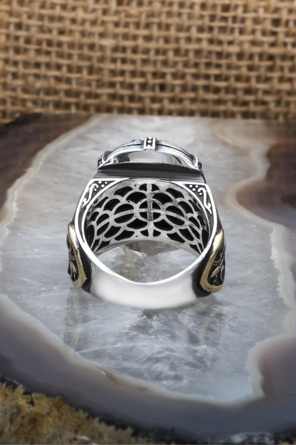 Siyah Taşlı 925 Gümüş Erkek Yüzük - Resim 6