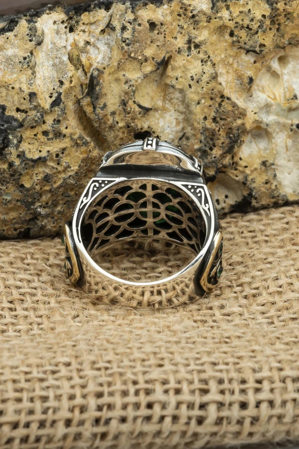 Yeşil Faset Kesim Taşlı 925 Gümüş Erkek Yüzük - Resim 9