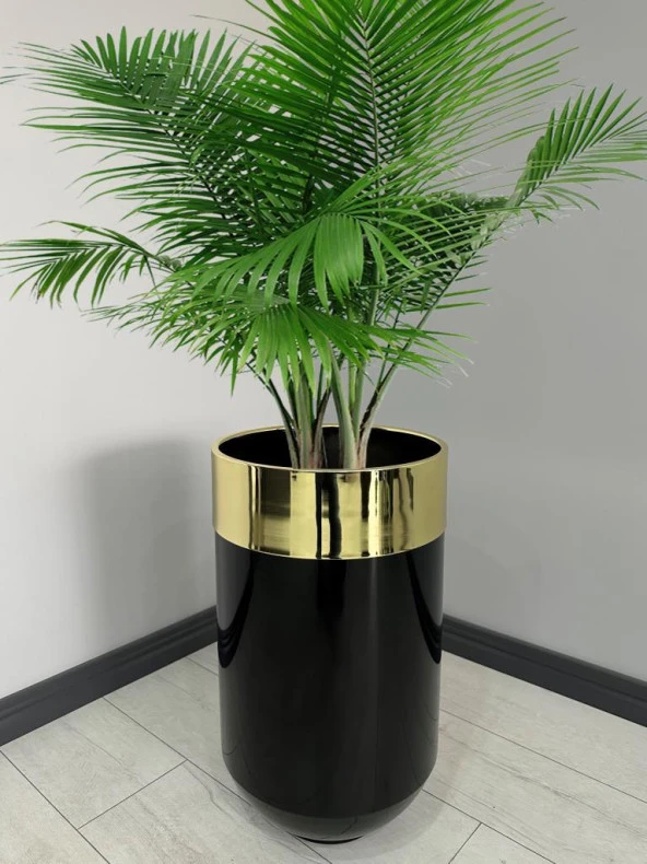 Dekoratif Gold Darbuka Parlak Siyah Saksı 70cm ürün görseli 1