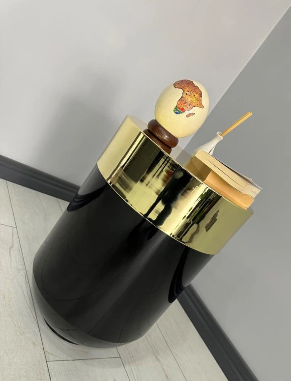 Dekoratif Gold Darbuka Parlak Siyah Sehpa 60cm - Resim 2