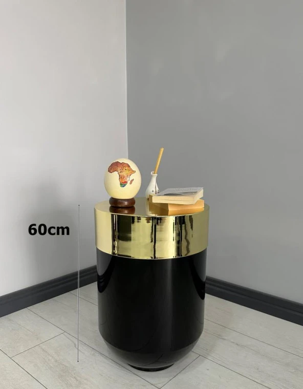 Dekoratif Gold Darbuka Parlak Siyah Sehpa 60cm - Resim 3