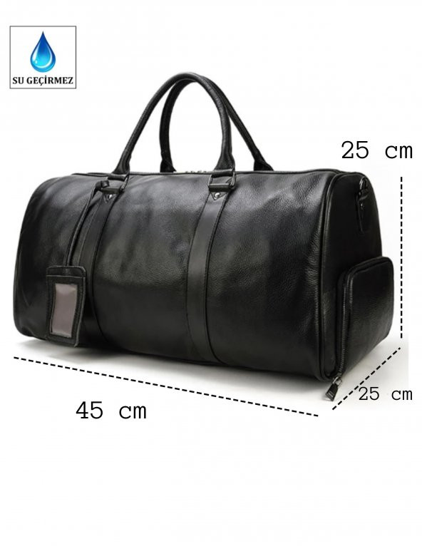 Deri Seyehat Çantası Ayakkabı Bölmeli El ve Omuz Askılı 8683255012213 - 3