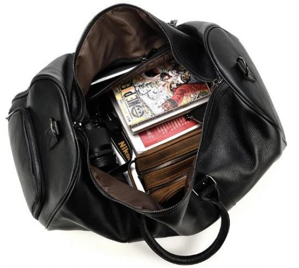 Deri Seyehat Çantası Ayakkabı Bölmeli El ve Omuz Askılı 8683255012213 - 5