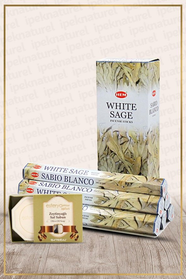 White Sage Beyaz Adaçayı 120 Çubuk Tütsü ve Esterya Plus Sabun Setli