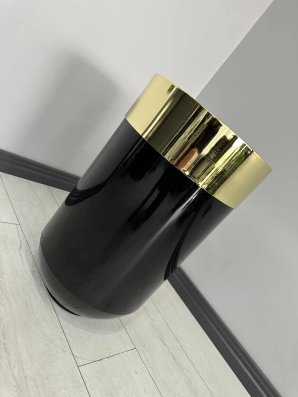 Dekoratif Gold Darbuka Parlak Siyah Saksı 60cm - 2