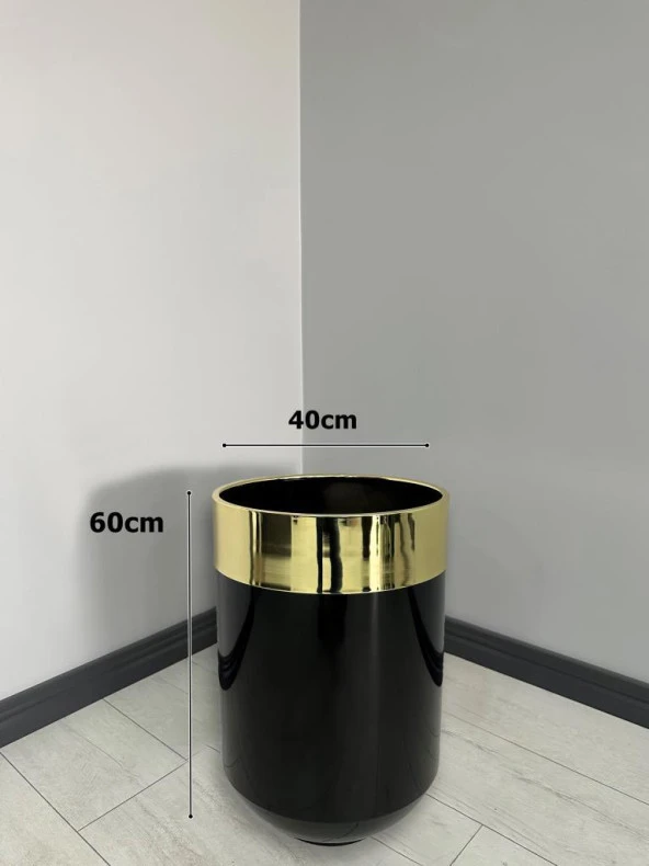 Dekoratif Gold Darbuka Parlak Siyah Saksı 60cm - 3