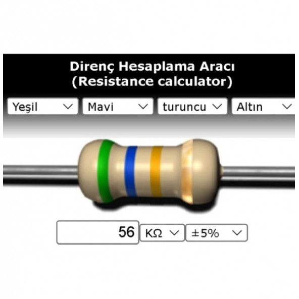 OEM 56 Kr (Kiloohm) Direnç 1/4 Watt (5 Adet) ürün görseli