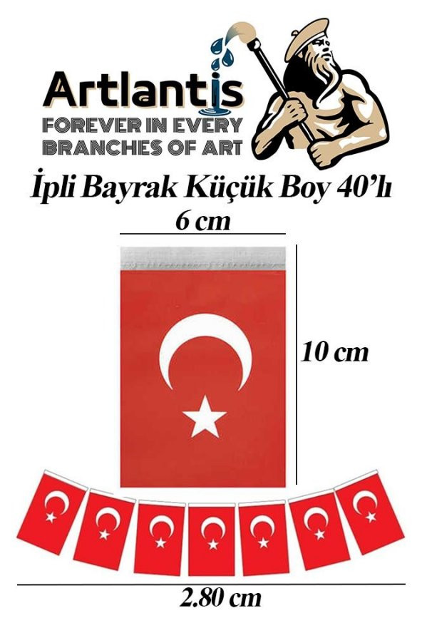 İpli Bayrak Küçük Boy 40lı 6x10cm 1 Paket Türk Bayrağı Kağıt İpli Sıralı Ayyıldız Bayrak Sınıf Süsü Okul Bayram