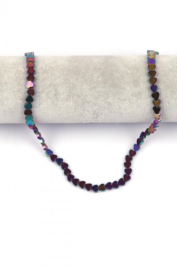 Renkli Hematit Doğal Taş Dizi 6 mm Kalp Model - Resim 2