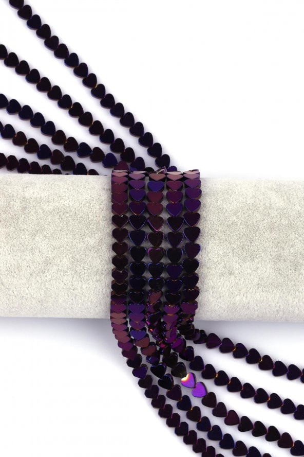 Mor Hematit Doğal Taş Dizi 6 mm Kalp Model ürün görseli