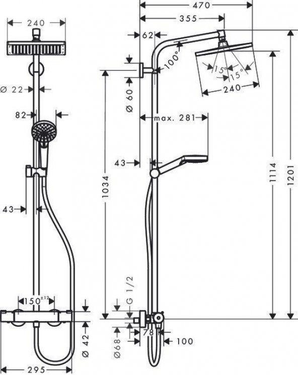 Hansgrohe Crometta E240 Termostatik Duş Kolonu - 2