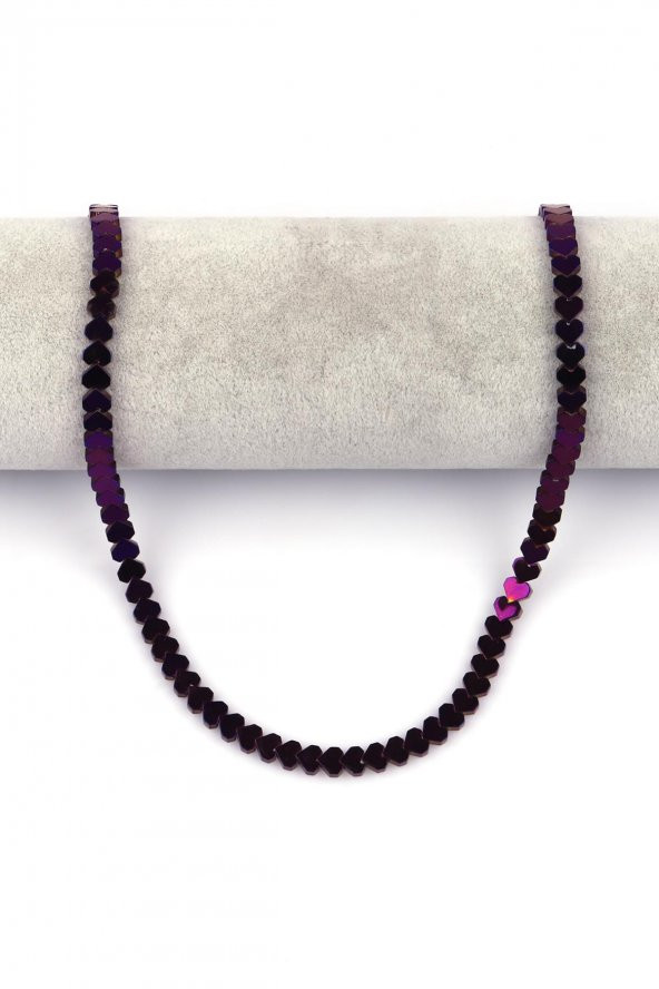 Mor Hematit Doğal Taş Dizi 6 mm Kalp Model - Resim 2