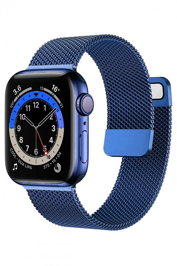 W26+ Kordon Watch 6 Plus Akıllı Saat Uyumlu 42-44 Mm Hasır Metal Lacivert Kordon