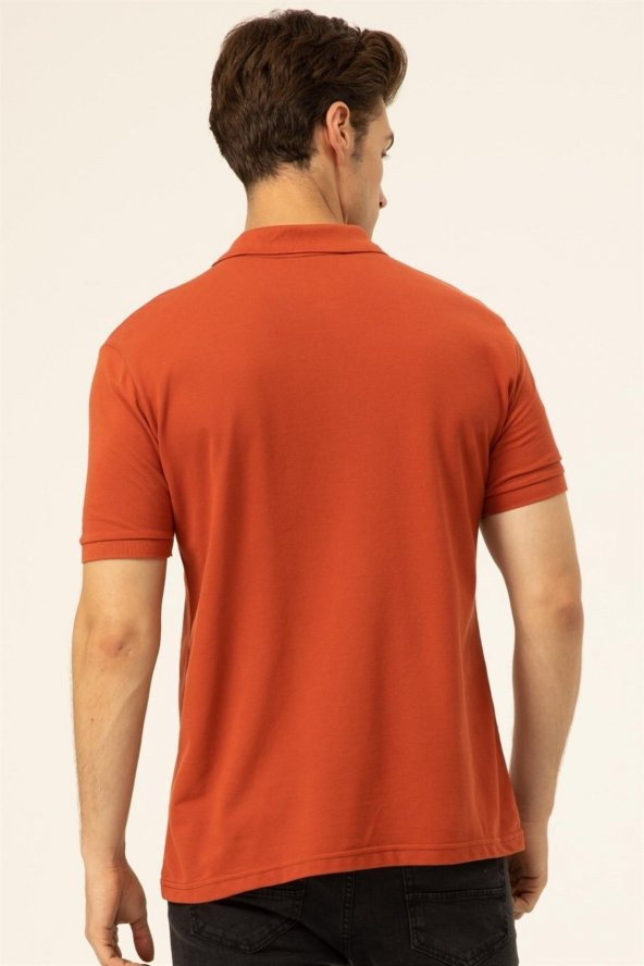 Rahat Kalıp Polo Yaka Koyu Turuncu Tişört - Resim 2