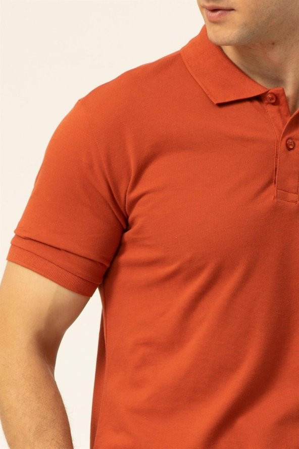 Rahat Kalıp Polo Yaka Koyu Turuncu Tişört - Resim 3