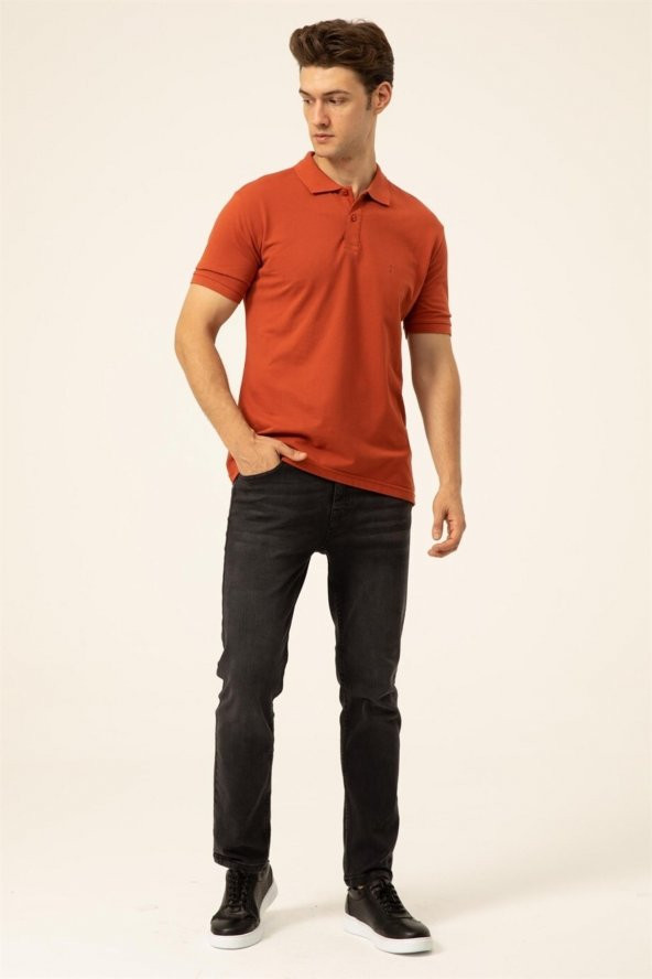 Rahat Kalıp Polo Yaka Koyu Turuncu Tişört - Resim 4