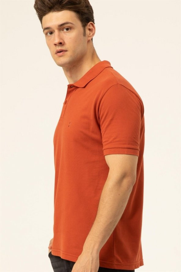 Rahat Kalıp Polo Yaka Koyu Turuncu Tişört - Resim 5