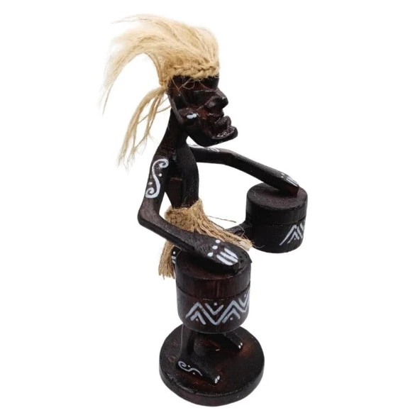 Ahşap Primitif Aborjin İkili Tamtam Davulcu El Yapımı - Resim 3