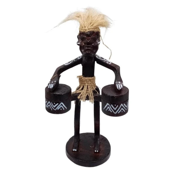 Ahşap Primitif Aborjin İkili Tamtam Davulcu El Yapımı - Resim 5