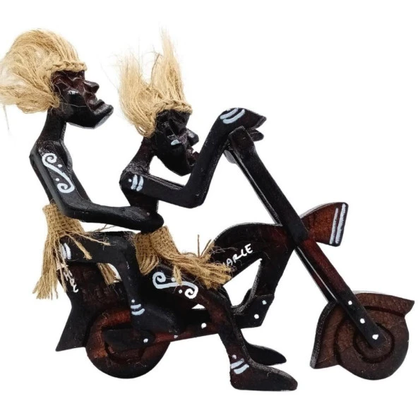 Ahşap Primitif Aborjin İkili Motorcu El Yapımı - Resim 3