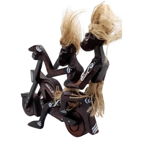 Ahşap Primitif Aborjin İkili Motorcu El Yapımı - Resim 4