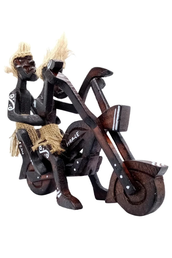 Ahşap Primitif Aborjin İkili Motorcu El Yapımı - Resim 6