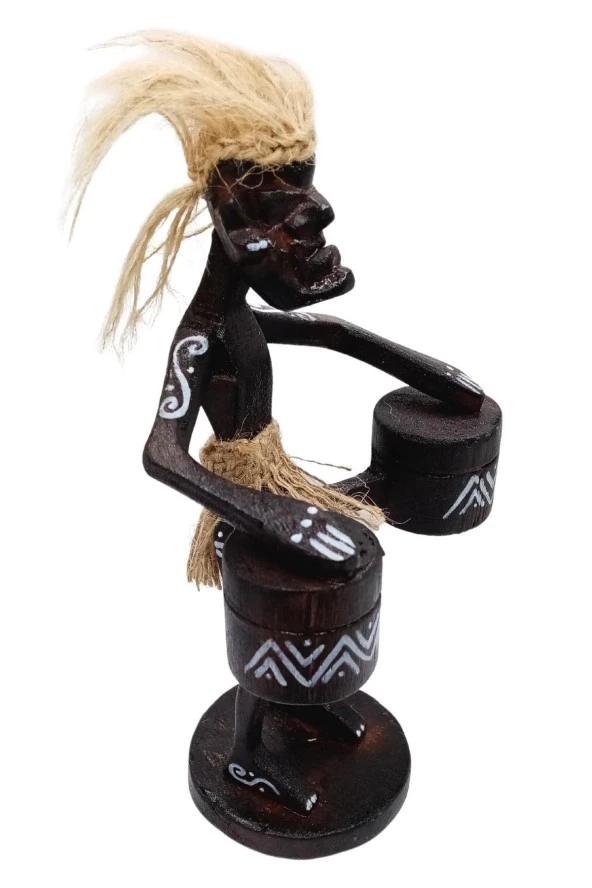 Ahşap Primitif Aborjin İkili Tamtam Davulcu El Yapımı - Resim 8