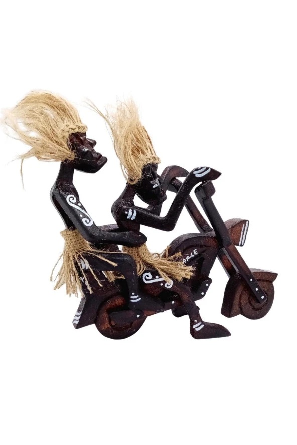 Ahşap Primitif Aborjin İkili Motorcu El Yapımı - Resim 10