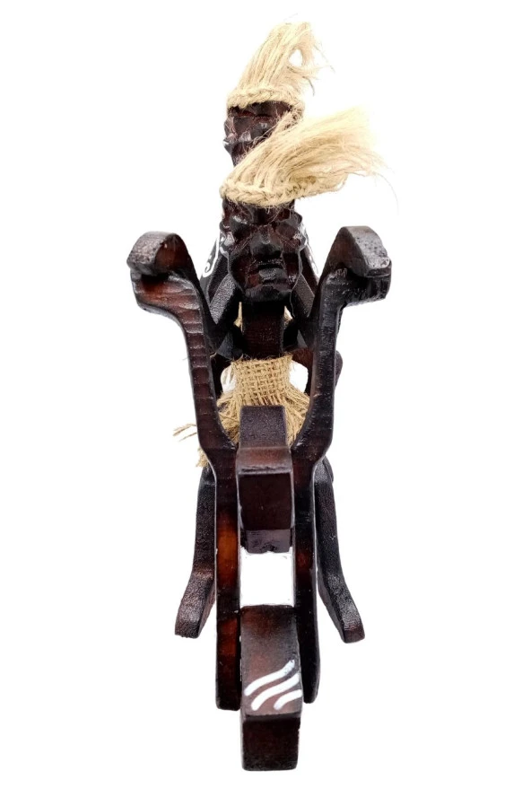 Ahşap Primitif Aborjin İkili Motorcu El Yapımı - Resim 11